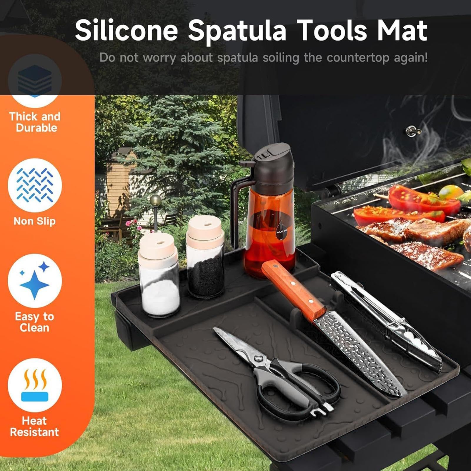 Tappetino per barbecue in silicone, protezione per griglia ad alta temperatura, protezione per bancone della cucina, ampio formato, struttura per contenere le fuoriuscite di cottura, soluzione