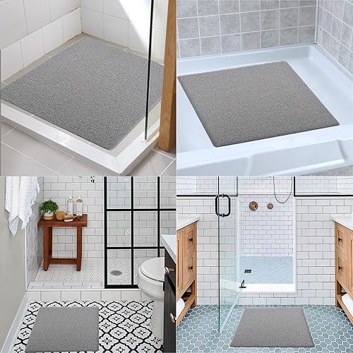 Miniatura 7 de Tapete de ducha antideslizante sin ventosas de 24 x 24 pulgadas, tapete de baño de esponja de PVC para superficie de bañera texturizada, ducha,