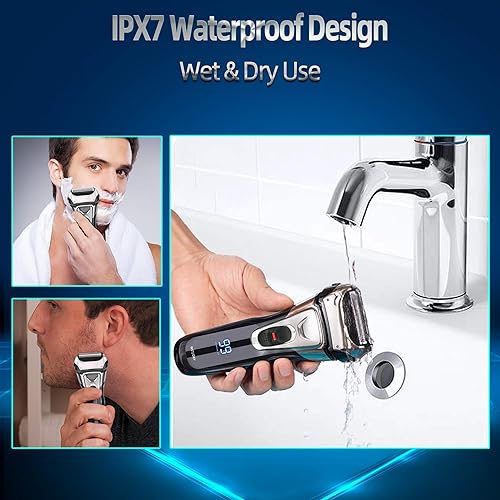 Miniatura 5 de Maquinilla de afeitar eléctrica para hombre, resistente al agua IPX7, afeitadora eléctrica recargable con cuchillas flotantes 3D, recortadora y