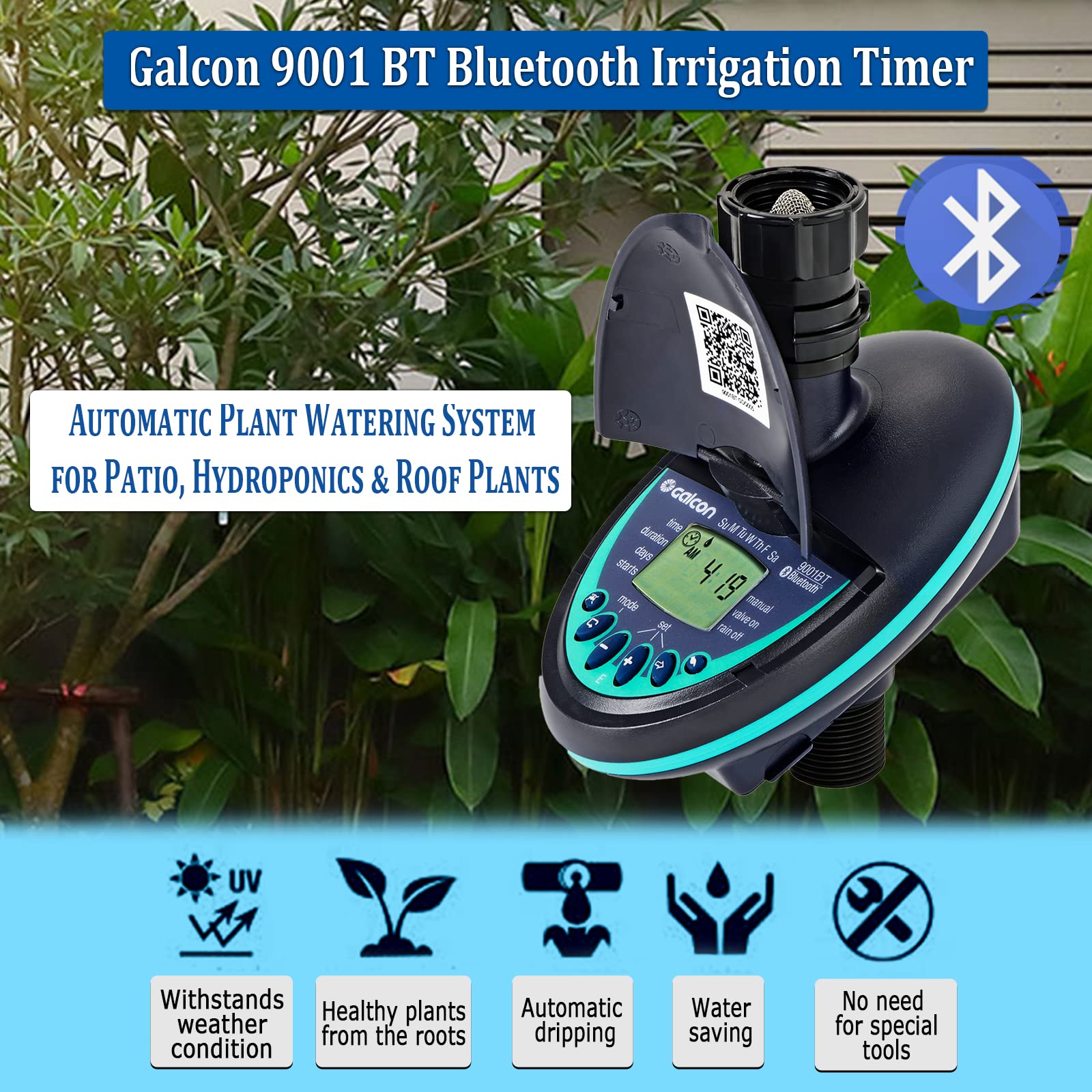 Galcon 9001 BT - Kit timer per irrigazione automatica per balconi, sistema per patio, idroponica e piante da tetto