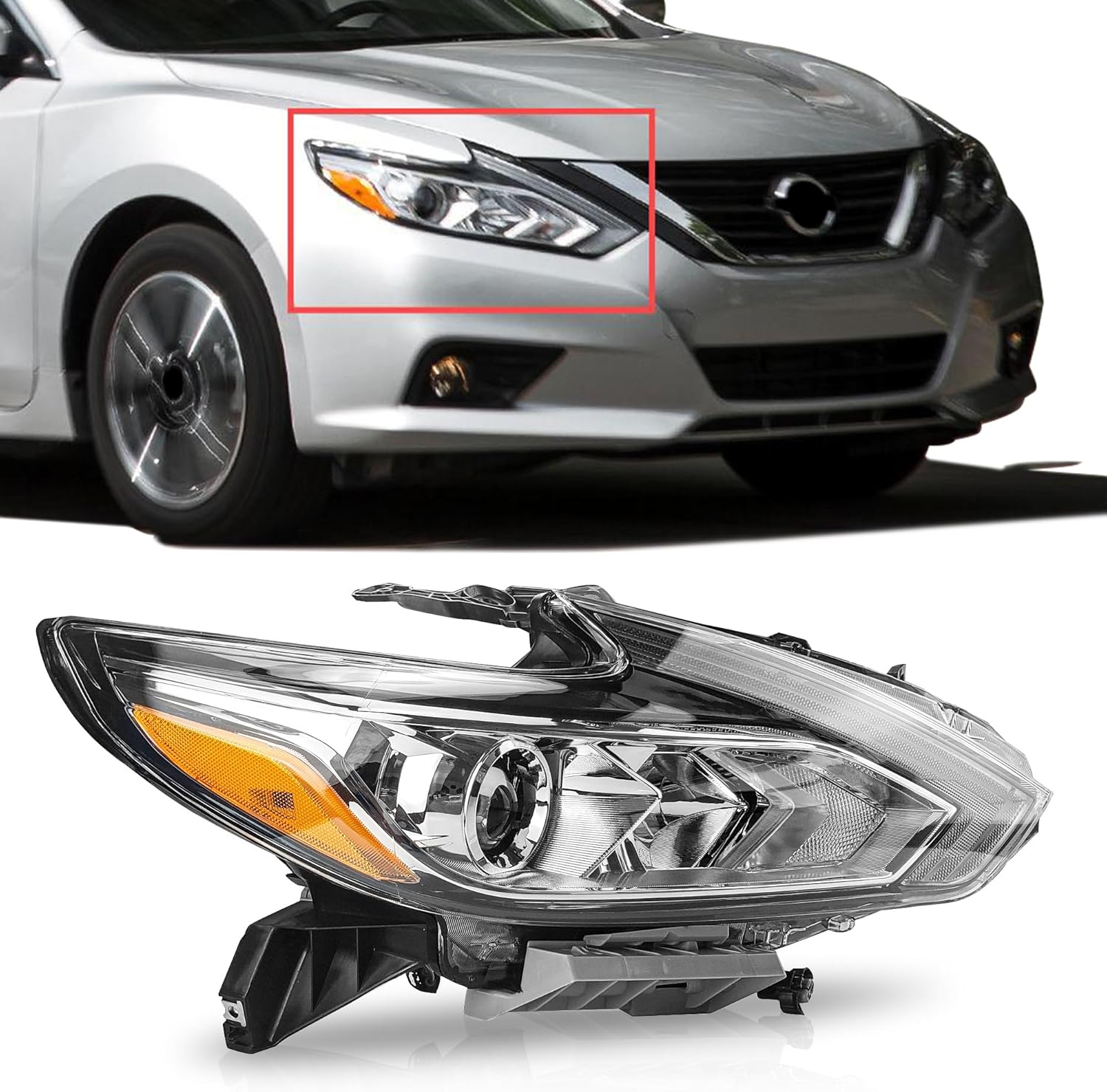 Photo 1 of  PartsFlow Halogen Headlight Chrome Housing Clear Lens Headlamp Assembly Right Passenger Side For 2016 2017 2018 Nissan Altima NI2503247 