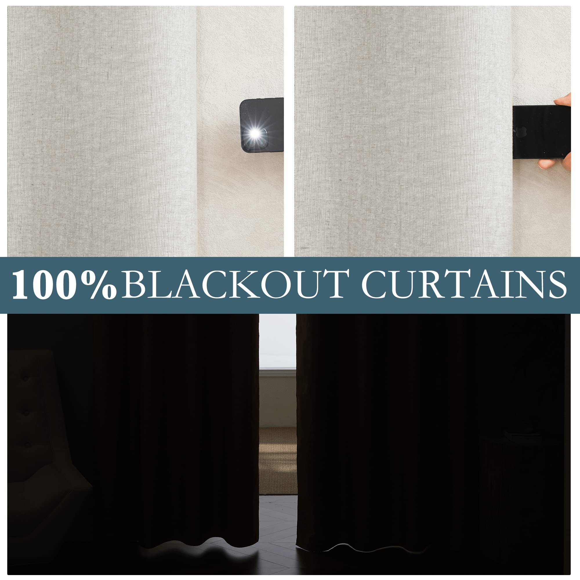 PONY DANCE Thick Linen Curtains for Living Room Broken White, 100% Blackout Curtains, Noise Reduction, Window Protection - Image 4