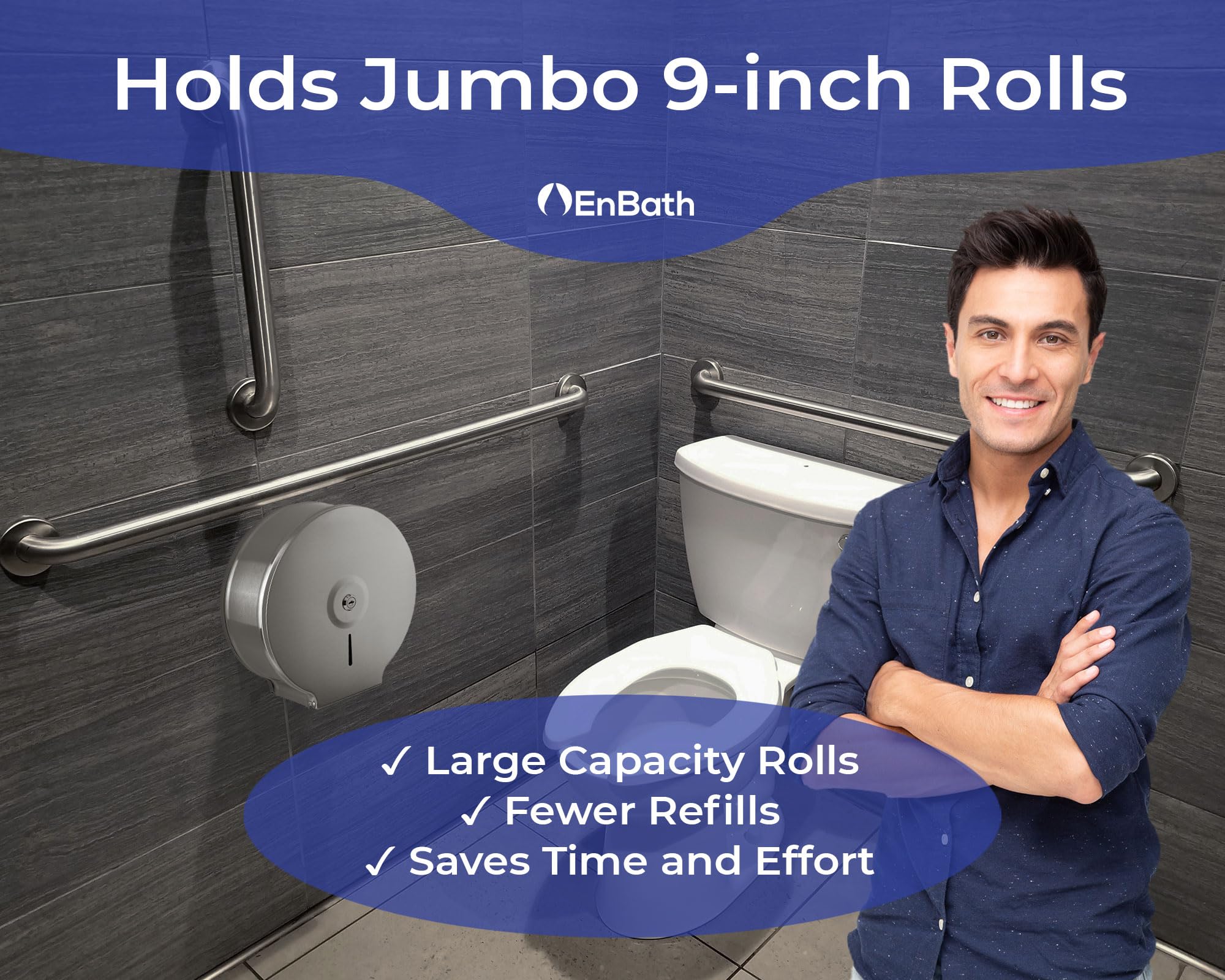 Dispensador de Papel higiénico Jumbo – Soporte de Papel higiénico Industrial de Grado Comercial, Acero Inoxidable, dispensador de baño con Bloqueo para Rollos de 9 Pulgadas (DIspensador de Papel de