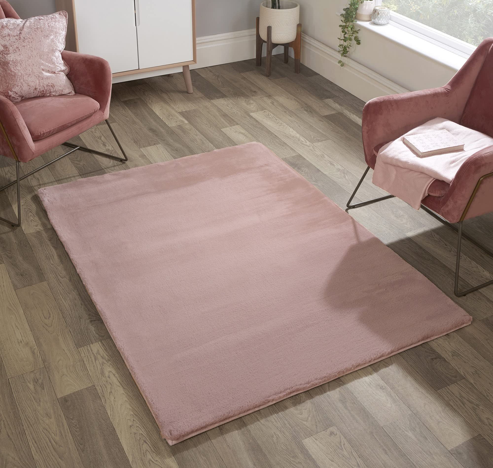 Luxe - Alfombra de piel sintética súper suave y esponjosa en color plateado, rosa rubor, marfil, carbón, beige, rojo y natural (rosa rubor, 80 x 150 cm)