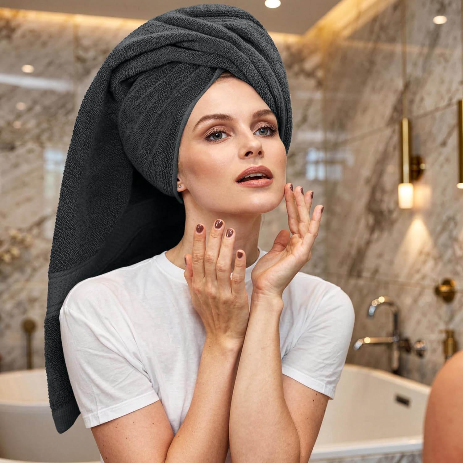 RIVERSIDE Luxury 6 Piece Towel Set, 2 Bath Towels, 2 Hand Towel, 2 Wash Cloths, 100% Cotton, 600 GSM Hotel Quality, Soft, Highly Absorbent Towels for Bathroom, Gray Towel Sets