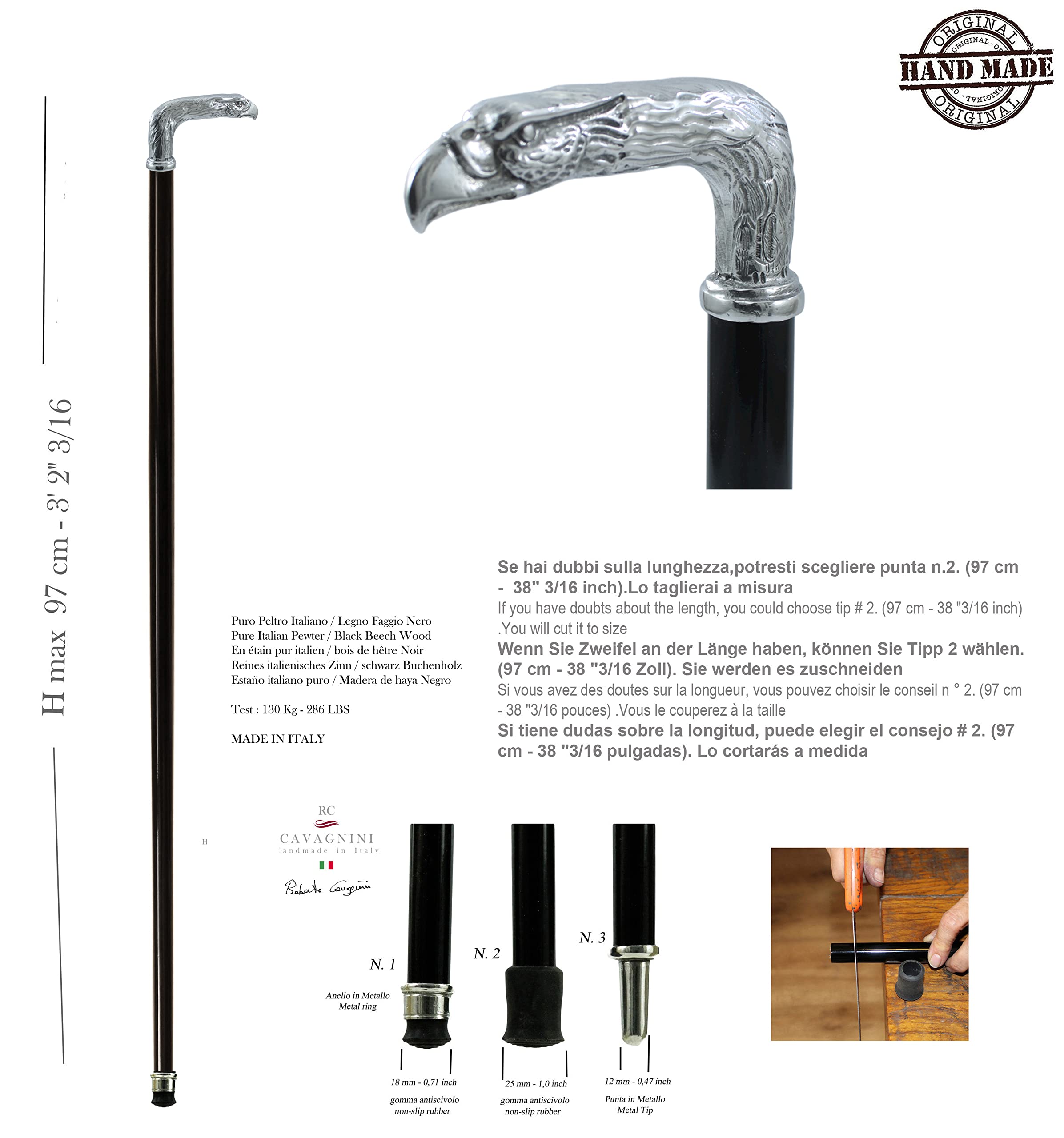 Bastón de Paseo Elegante para Hombre en Madera Maciza con empuñadura clásica Personalizable