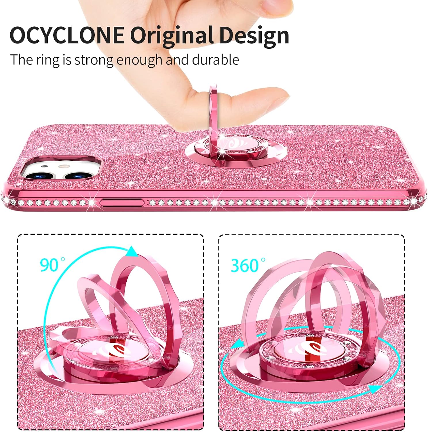 OCYCLONE for iPhone 11 Case, Luxury Sparkle Glitter Diamond Cover with Ring Stand Cute Protective Phone Case Compatible with iPhone 11 Case for Women Girls 6.1 inch - Rose Gold
