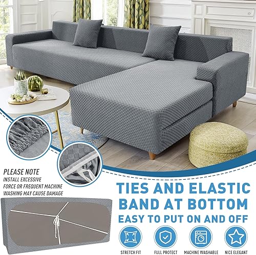 Miniatura 3 de ZNSAYOTX Fundas para sofá modular, fundas elásticas de jacquard con parte inferior elástica para sofá modular en forma de L, 2 protectores de sofá