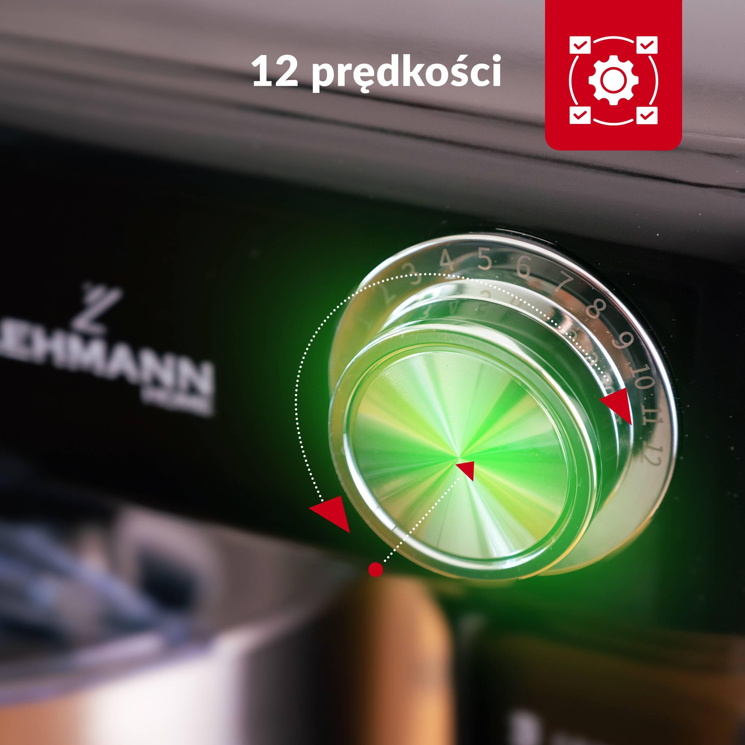 LEHMANN Robot kuchenny planetarny, 12 -prędkości, 3 końcówki: trzepaczka, ubijak, hak, ochrona przed pryskaniem – misa z uchwytem 5l i pokrywką
