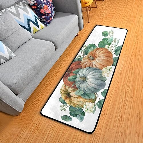 Miniatura 6 de Alfombra antideslizante con hojas de calabaza, bayas, escena de cosecha de acuarela, lavable, alfombra de pasillo para lavandería, alfombra suave