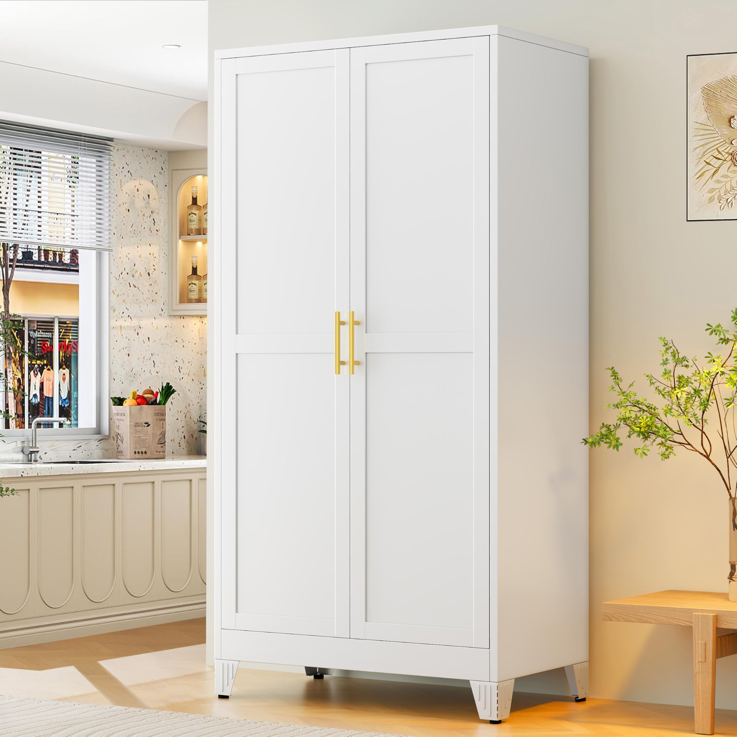 GAIOUS 79" Tall New Update Kitchen Pantry Cabinet, Metal Storage Cabinet