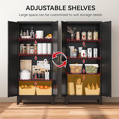 Miniatura 5 de COFaR Armario de despensa de 61 pulgadas de alto en negro, armario de almacenamiento moderno con estantes ajustables, armario de metal resistente