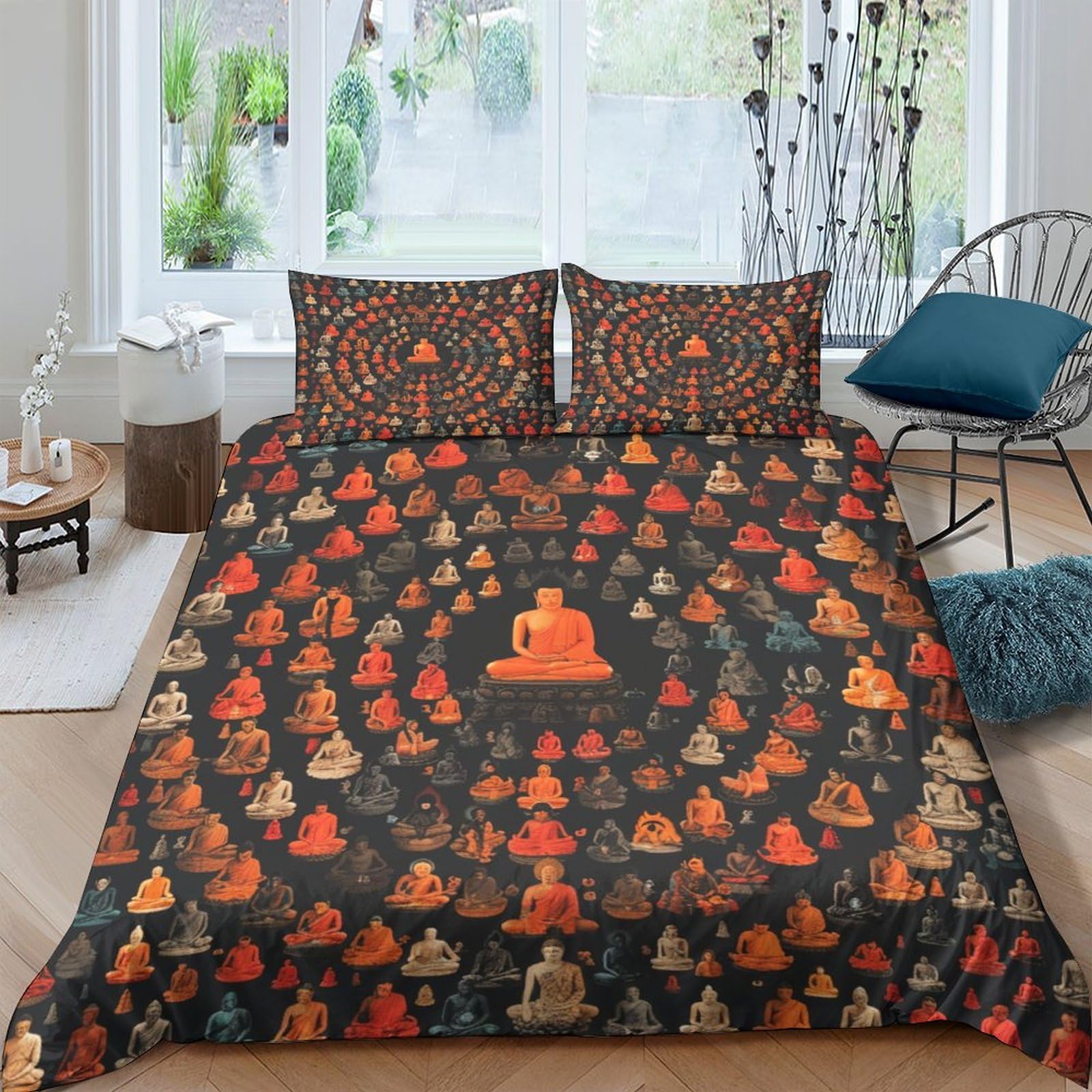 Housse de couette motif bouddhiste 3D parure de lit 3 pièces pour enfant et ado