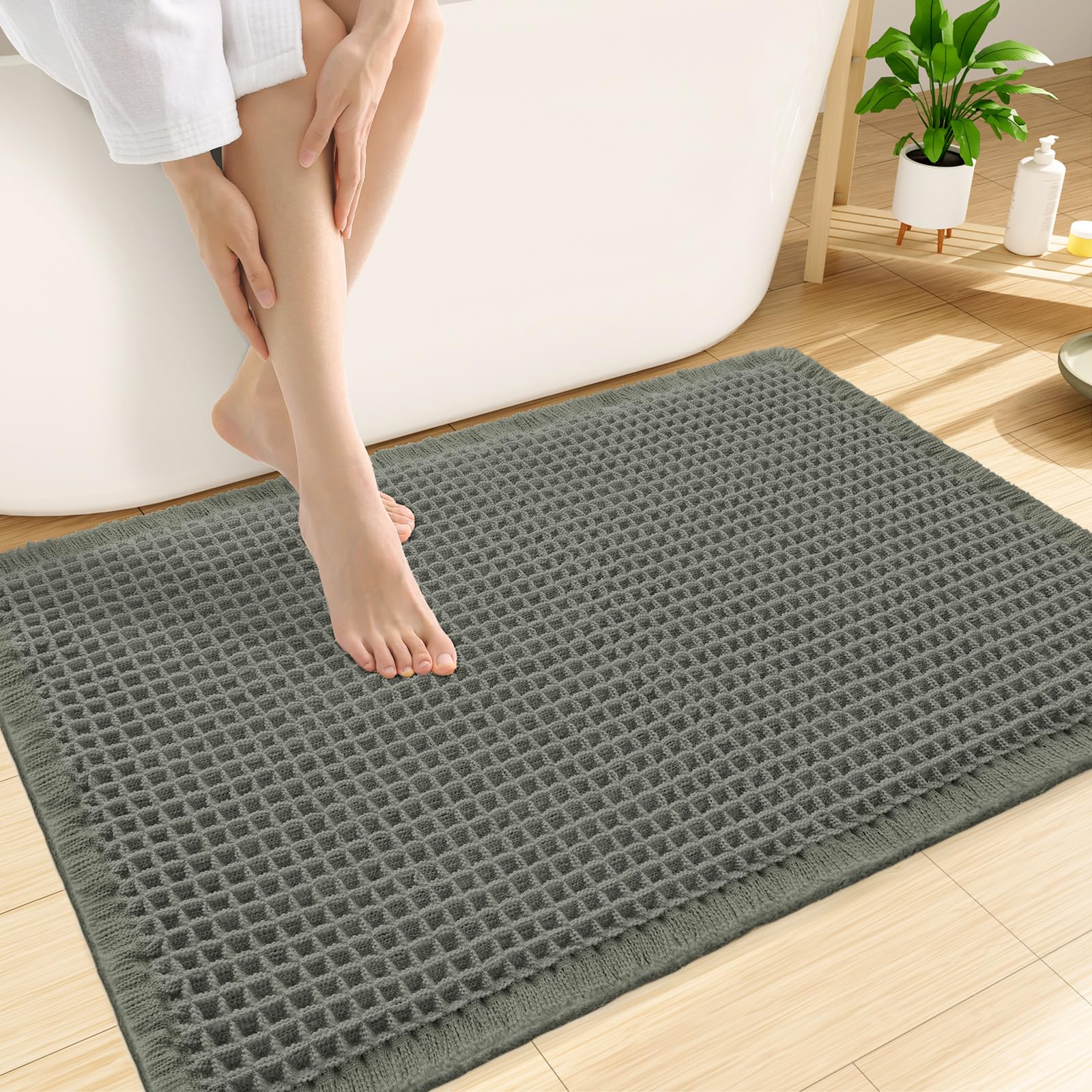 Smiry Waffle Bath Mat 30X20, Extra Soft Absorbent Bathroom Rugs, Green