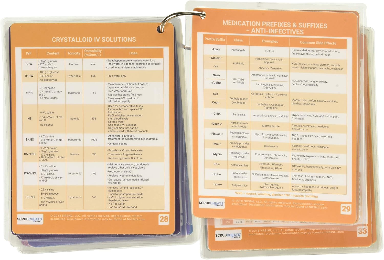 NRSNG Scrubcheats 56 Heavy Duty Laminated Nursing Reference Cards (4X6 Fits in Scrub Pocket) (MedSurg, Critical Care, Pharmacology, Peds, Respiratory, Cardiac) Waterproof Cheats for Nurses Multi