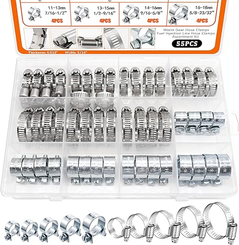 Vista 21 de Dianrui 25 abrazaderas de manguera de 1/4 a 1/2 pulgadas (0.236-0.472 in) de acero inoxidable 304 engranaje helicoidal 304 abrazaderas de manguera