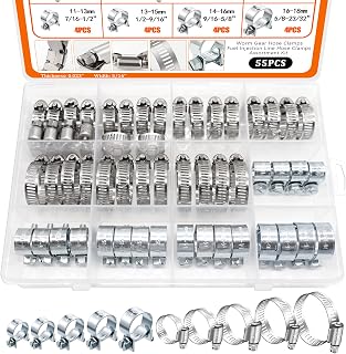Dianrui 55PCS Hose Clamp Assortment Kit 1/4"–1-1/8" Hose Clamps Stainless Steel 304 Worm Gear Hose Clamp & Fuel Injection Hose Clamps for Water Pipe, Plumbing, Tube and Automotive Diesel Petrol Pipe