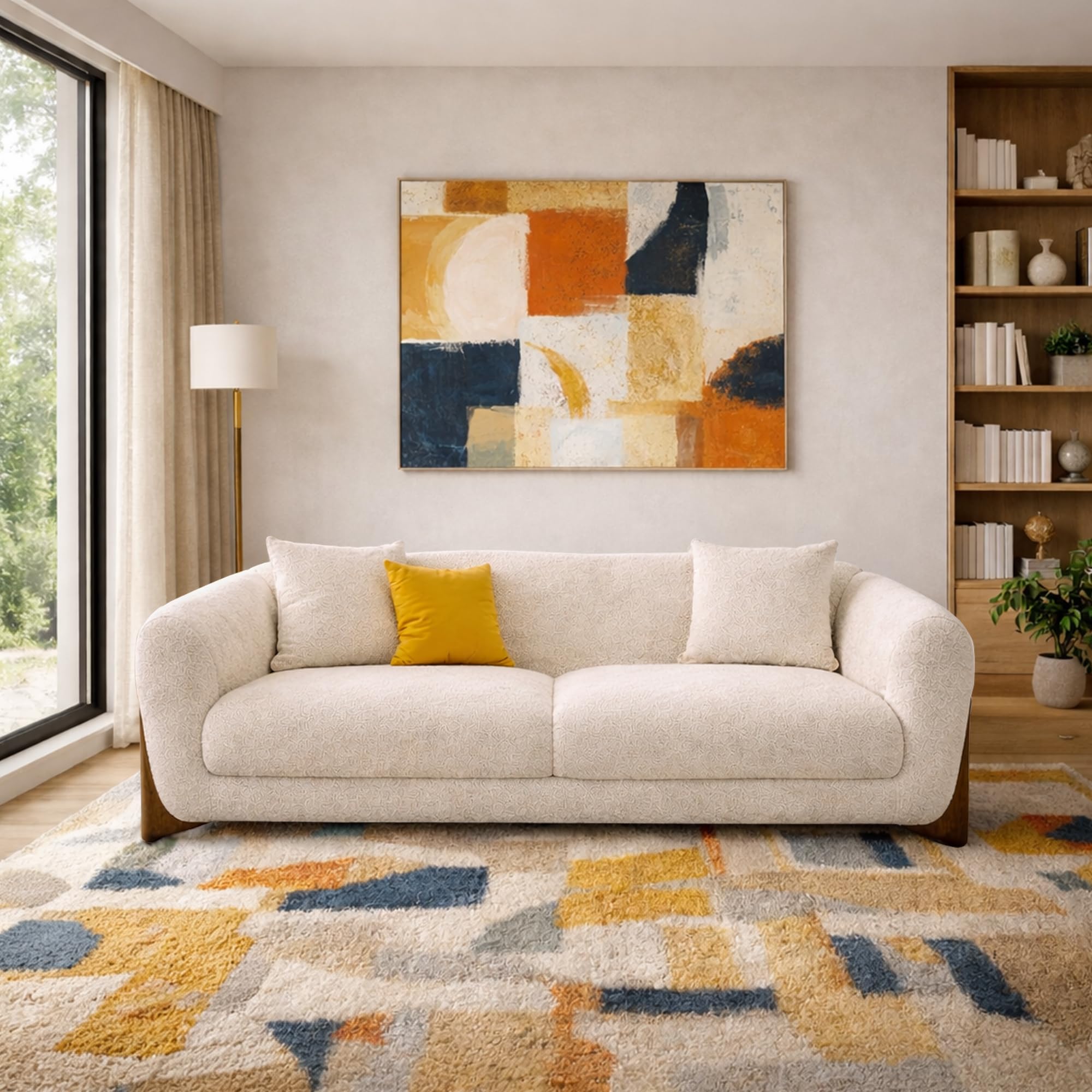 Casaliving Elora Modern Premium Boucle Fabric Sofa, Upholstered 3 Seater Sofa Set for Living Room, (Cream Colour) Premium Boucle Fabric Sofa-image-30