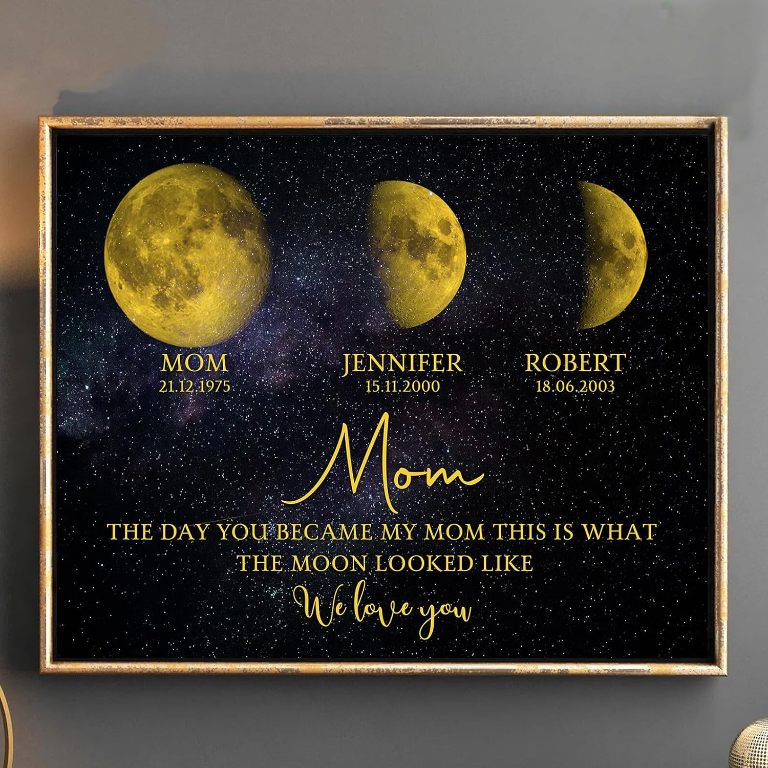 Personalized Moon Phase Prints by Birth Date, Mother's Day Gifts for Mom or Grandma, Birthday Gift, The Day You Became My Mom Canvas, Personalized Family Birth Moon Phase Wall Art, Christmas Gifts