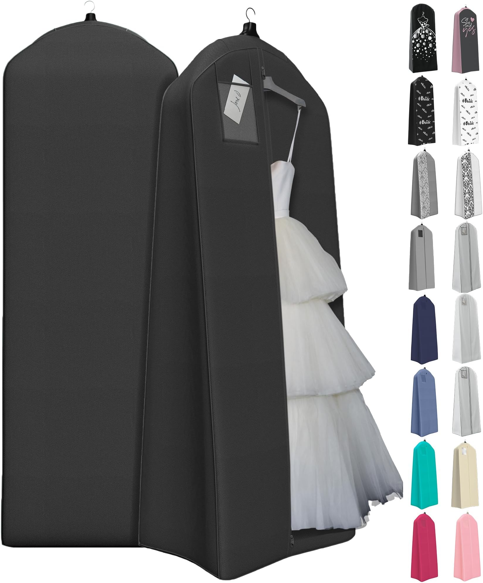 Your Bags Wedding Dress Garment Bag - 72" Garment Bags for Hanging Clothes with 20" Gusset for Puffy Gowns - Durable Dress Cover for Travel or Storage - Rip-Resistant with ID Window - Black