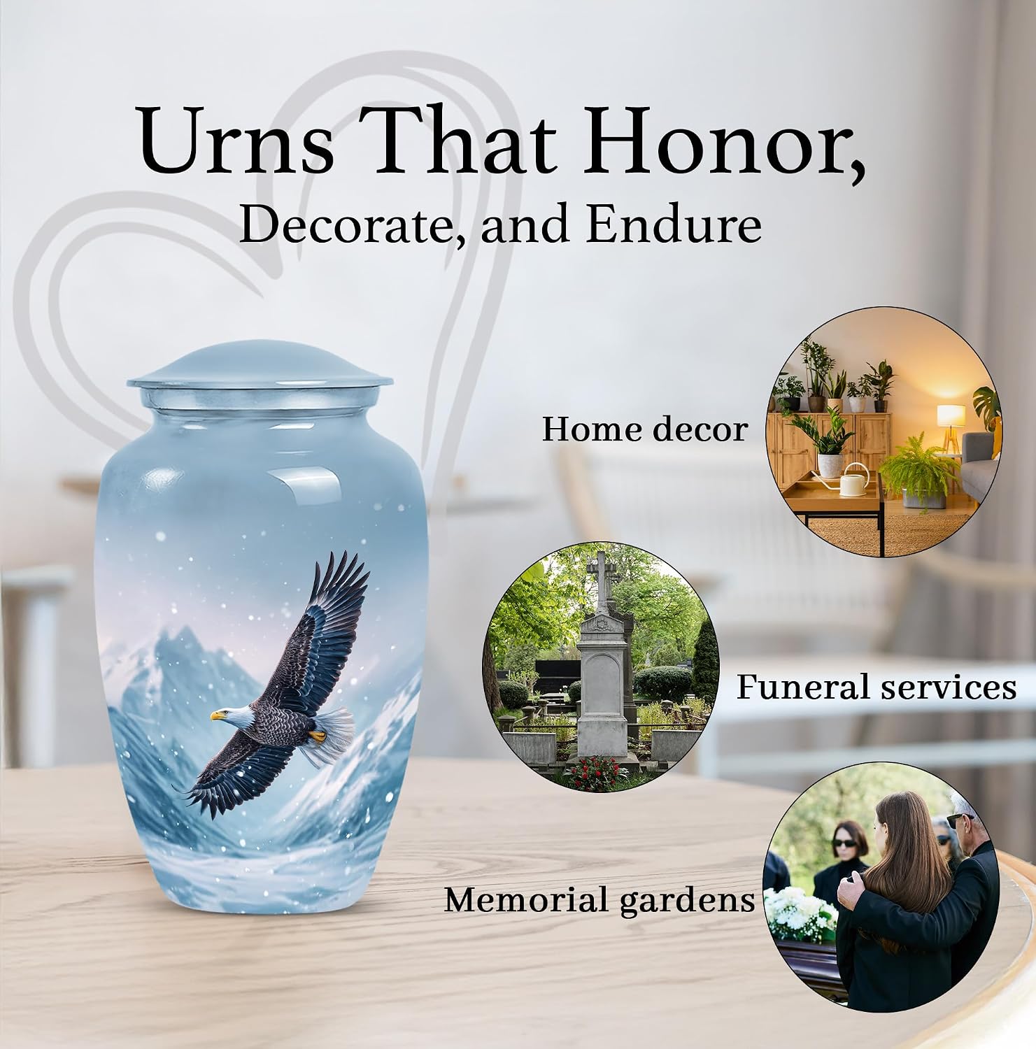 Bald Eagle Urn for Ashes Adult Male - Blue Mountain Urns for Human Ashes Adult Female - Large Cremation Urns for Mom and Dad - Small Eagle Urn for Men - 10Inch and 3Inch
