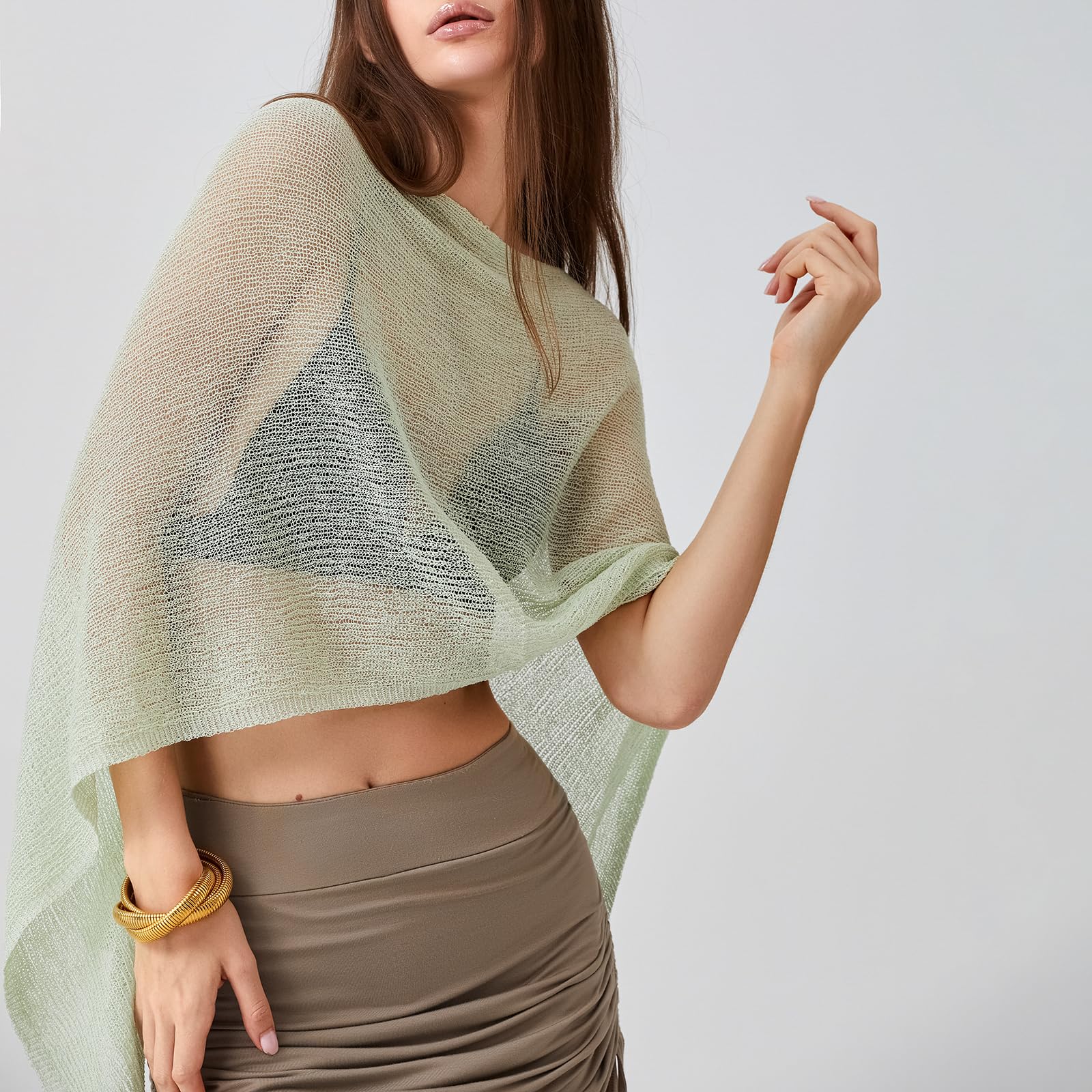 Poncho da donna velato lavorato a maglia, leggero, trasparente, scialle, coprispalle estivo da spiaggia