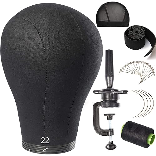 Wig Head Stand Mannequin Head 20"-24" Dome Cork Canvas Manican Block Head for Making Drying Styling Display Wigs with Stand