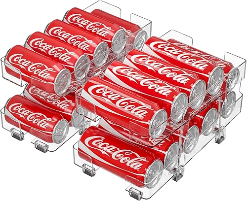 Paquete de 2 organizadores de latas de soda ajustables, dispensador de bebidas de gravedad expandible de 2 niveles para mini refrigerador,