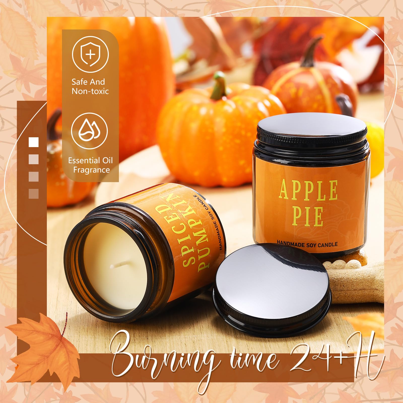 Landhoow 6-teiliges Herbstkerzen-Geschenk-Set für Damen und Herren, Erntedankfest, Soja-Duftkerzen für Zuhause, Aromatherapie, Duft für Herbstferien (Apfelkuchen/Zitronengras/Vanille/Ernte/Kürbis/Zimt