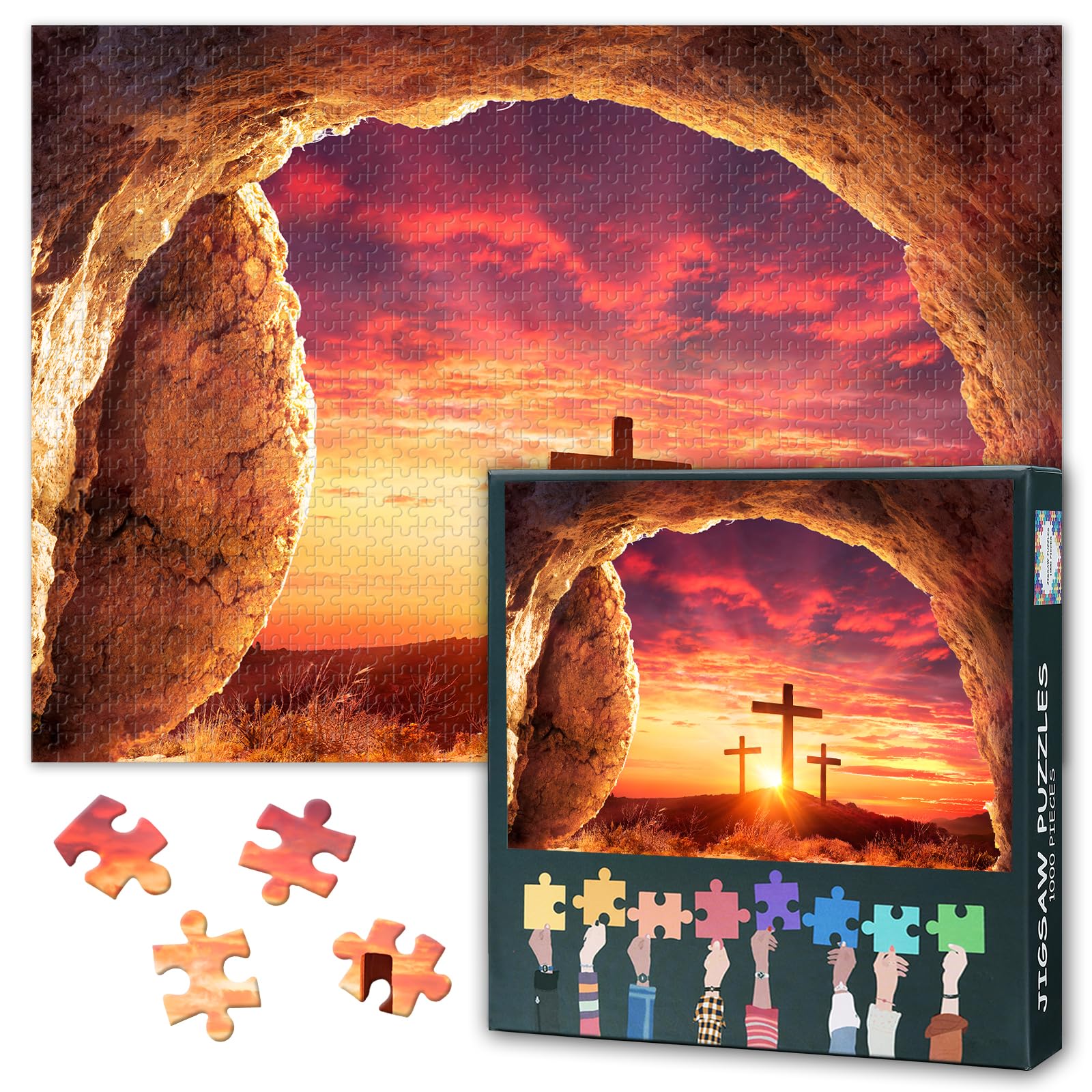 1000 Piece Jigsaw Puzzles for Adults Jigsaw Puzzle Game Easter Decoration Jesus Crucifix Wall Cross Paintings Religious Classic Art Spiritual Inspiration Holiday Church Activity 27.5x19.7 Inch