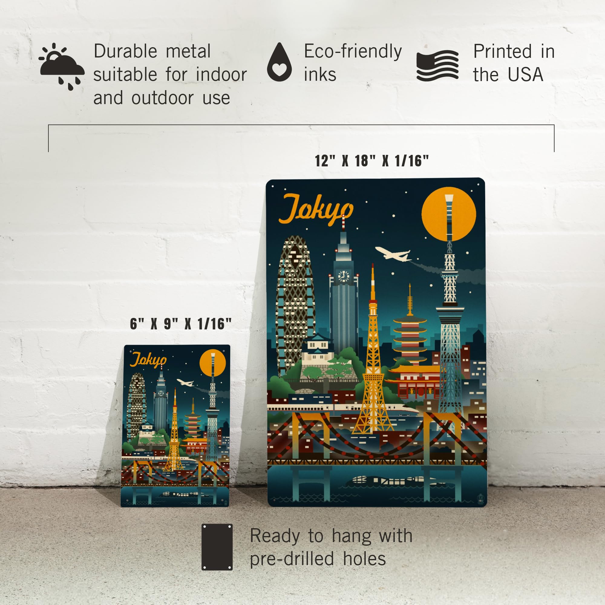 Amazon.co.jp: (12 x 18 Metal Sign) - Tokyo, Japan - Retro Skyline