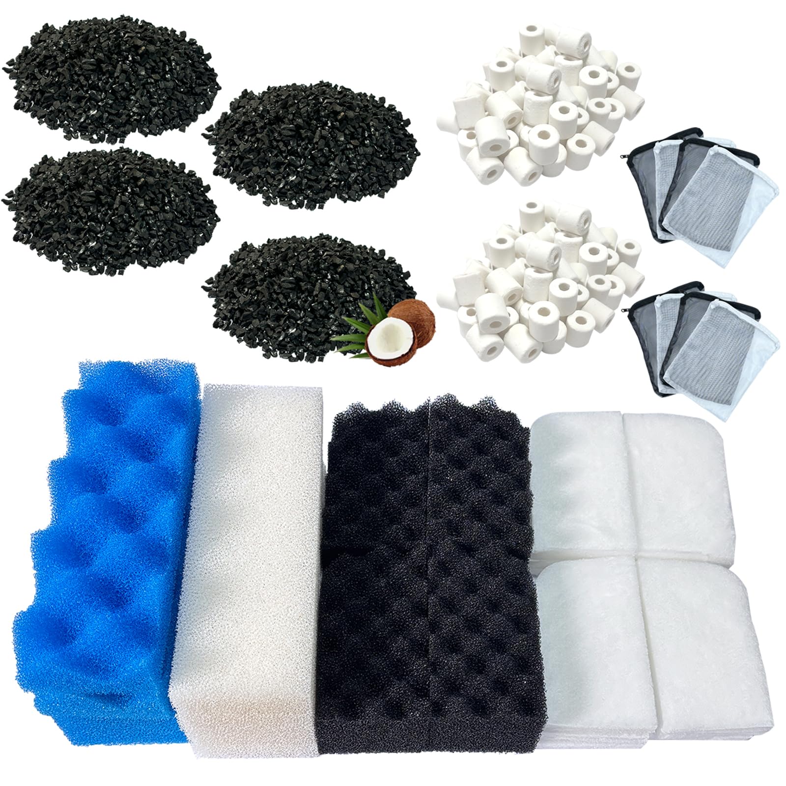 beaufan 38 Pack Aquarium Filter Media Kit Compatible with Fluval 306/307 Canister Filters, Includes Bio Foam, Activated Carbon & Ceramic Rings (2 Sets Maintenance Bundle)