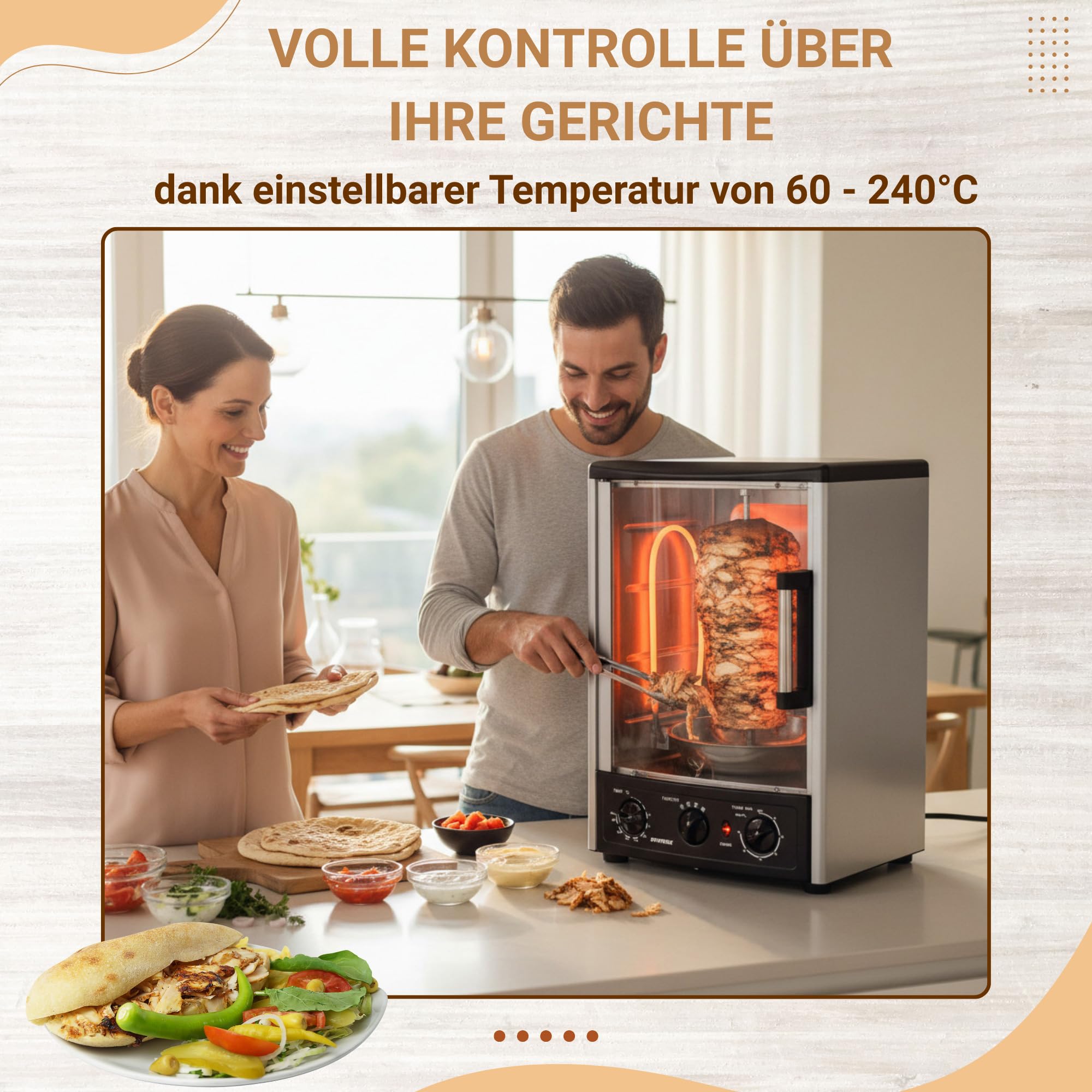 Syntrox Germany Backofen + Dönergrill Lugo 2 in 1, Heizofen, Gyrosgrill, Hähnchengrill, Drehspieß (23 Liter)