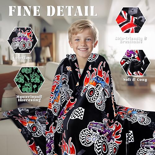 Miniatura 4 de Juguetes de camiones para niños, manta que brilla en la oscuridad, mantas de construcción de excavadora, tractor, autos, regalos para niños, franela