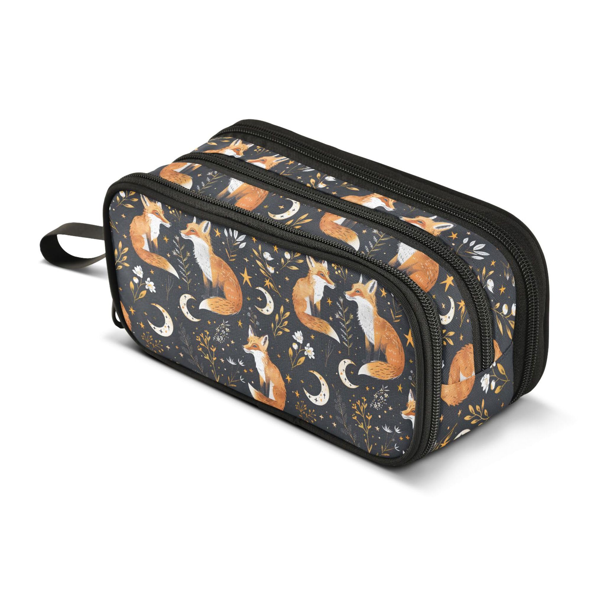Large Pencil Case, Big Capacity Pencil Bag Pen Pouch Holder 3 Compartments, Fox Plants Stars Moons School Office Supplies Stationery Makeup Bag Storage Organizer for Students Girls Boys Women Men โ image 1
