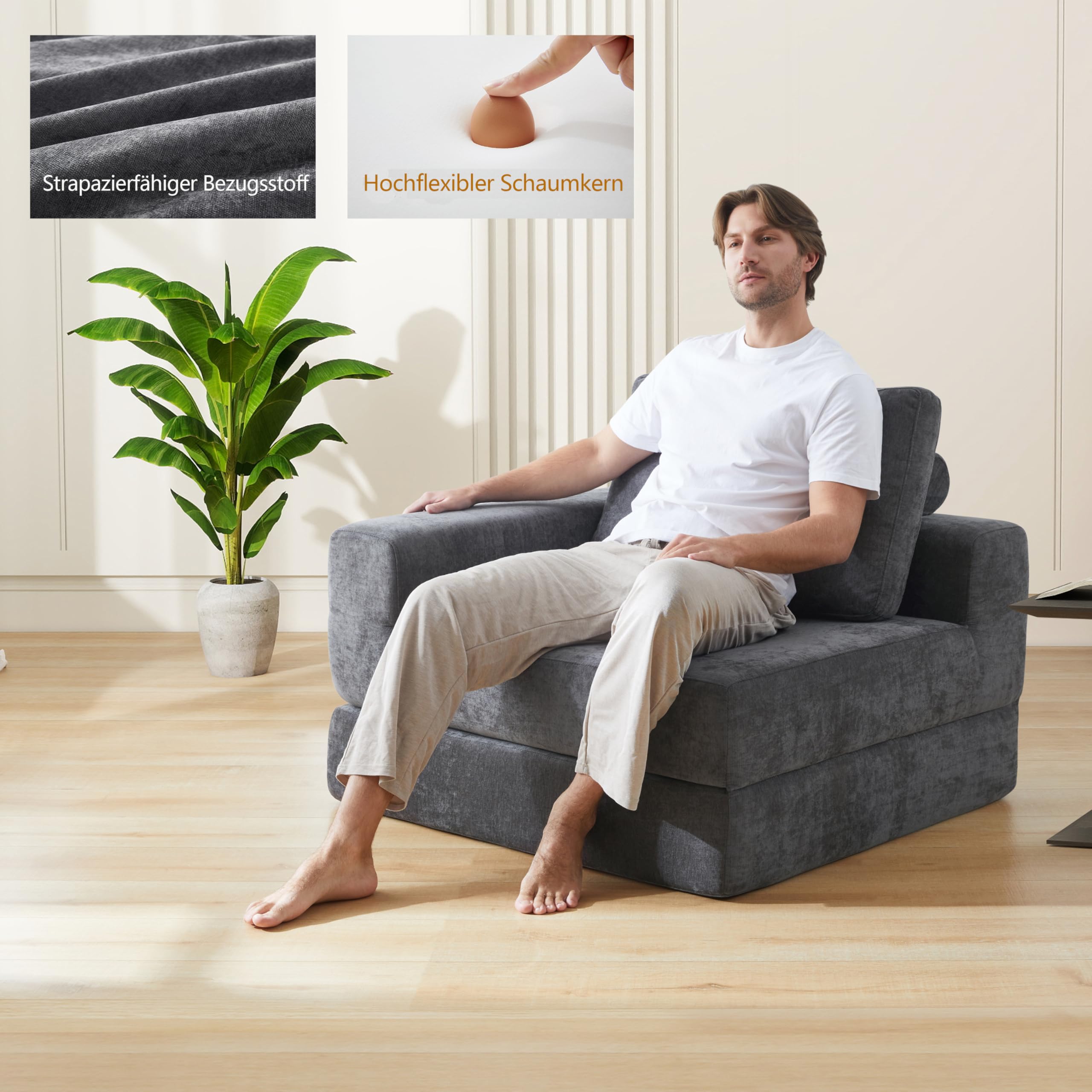 Jamdok Wolnostojąca składana sofa dla dorosłych, fotel do spania z funkcją łóżka bardzo gruby 20 cm, sofa z zimną pianką o wysokiej gęstości, składany materac dla gości do salonu, loftu (1, lewy