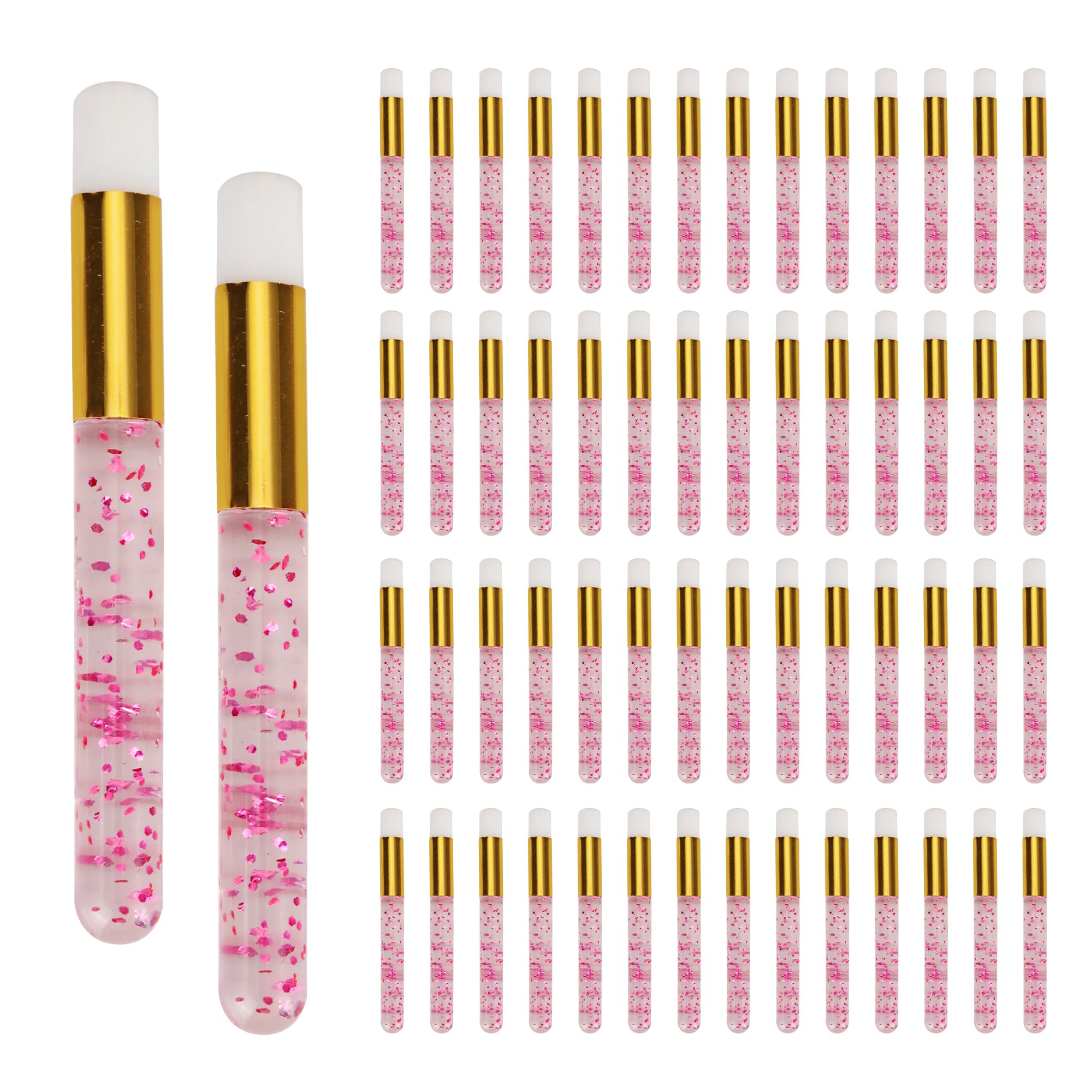 Axigundaone 60 Pcs Pink Lash Shampoo Brushes Bulk, Glitter Crystal Eyelash Extension Cleaning Brush, Eyelash Shampoo Brush for Facial Cleaning