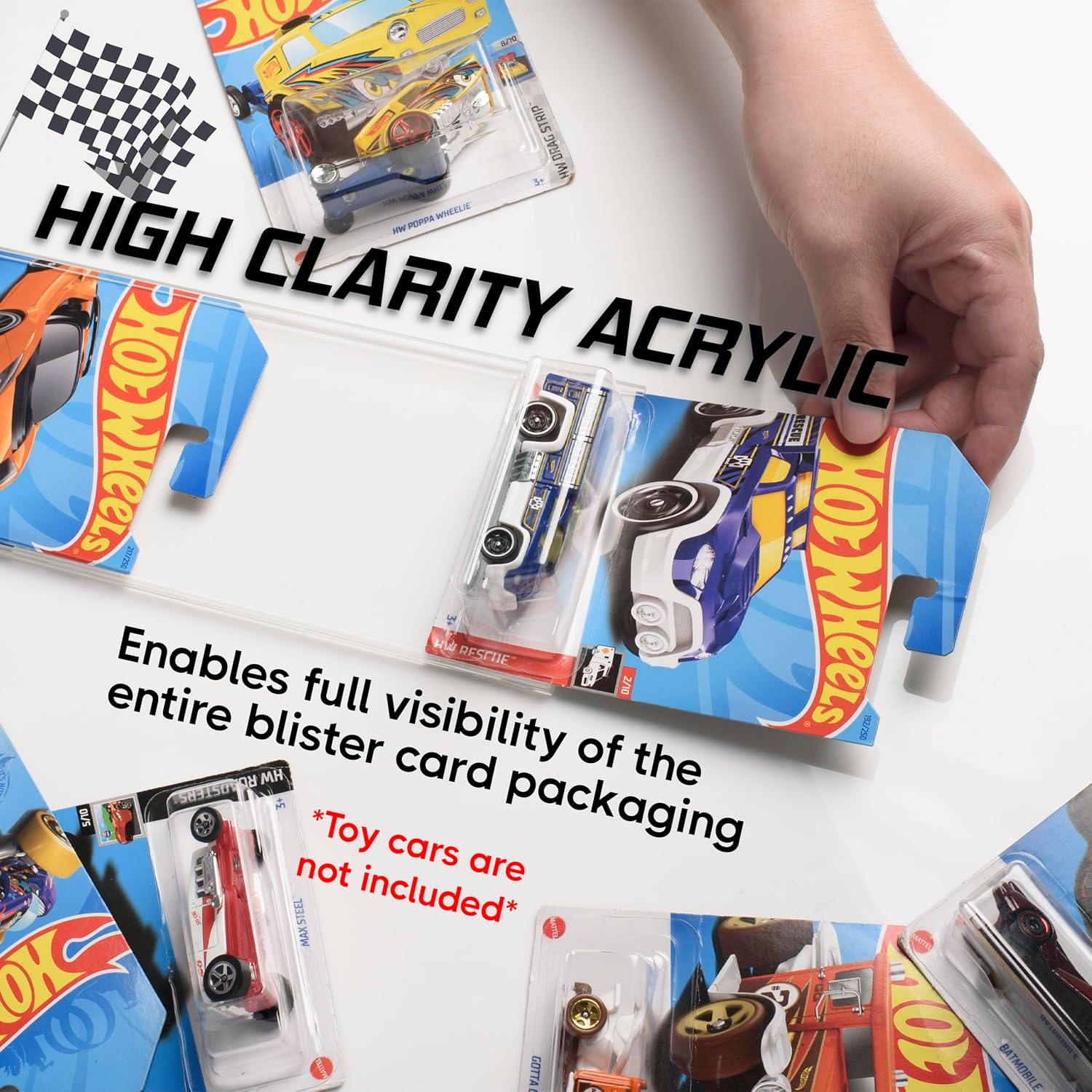Tapeera Acrylic Model Car Display Case Wall Mount-Holds Up To 30 Cars-Compatible with Hot Wheels Matchbox Packaged Cars-Diecast Blister Packed Toy Car Organizer Display Shelf Rack Wall Storage(3-Pack)