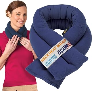 SunnyBay Microwavable Neck & Shoulder Heating Pad Wrap - Moist Heat/Cold Therapy, Weighted Flaxseed Compress, 26x4", Navy Blue