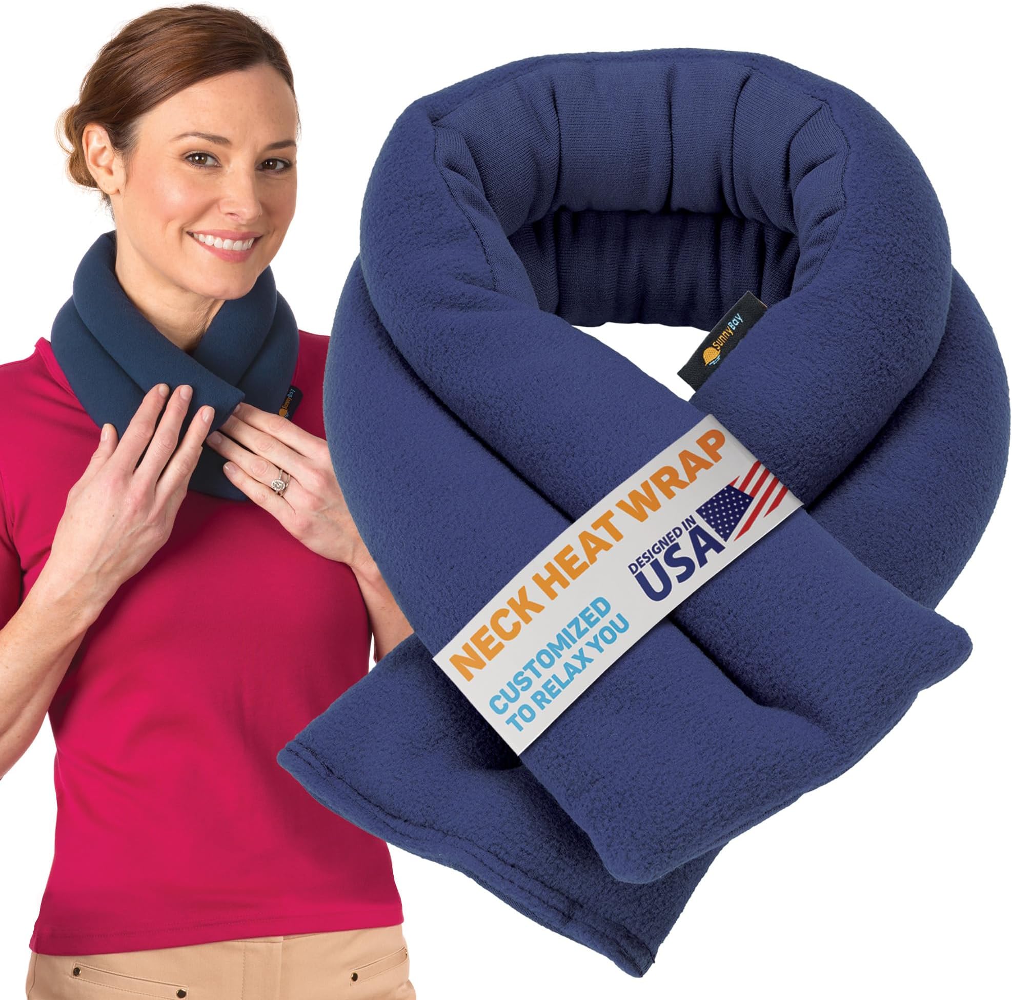 - SunnyBay Microwavable Heating Pads, Microwavable Moist Heated Neck and Shoulder Wrap, Versatile Weighted Beanbag Cold Pack or Warm Compress, 2.2 lbs, 26x4 Inches, Navy Blue