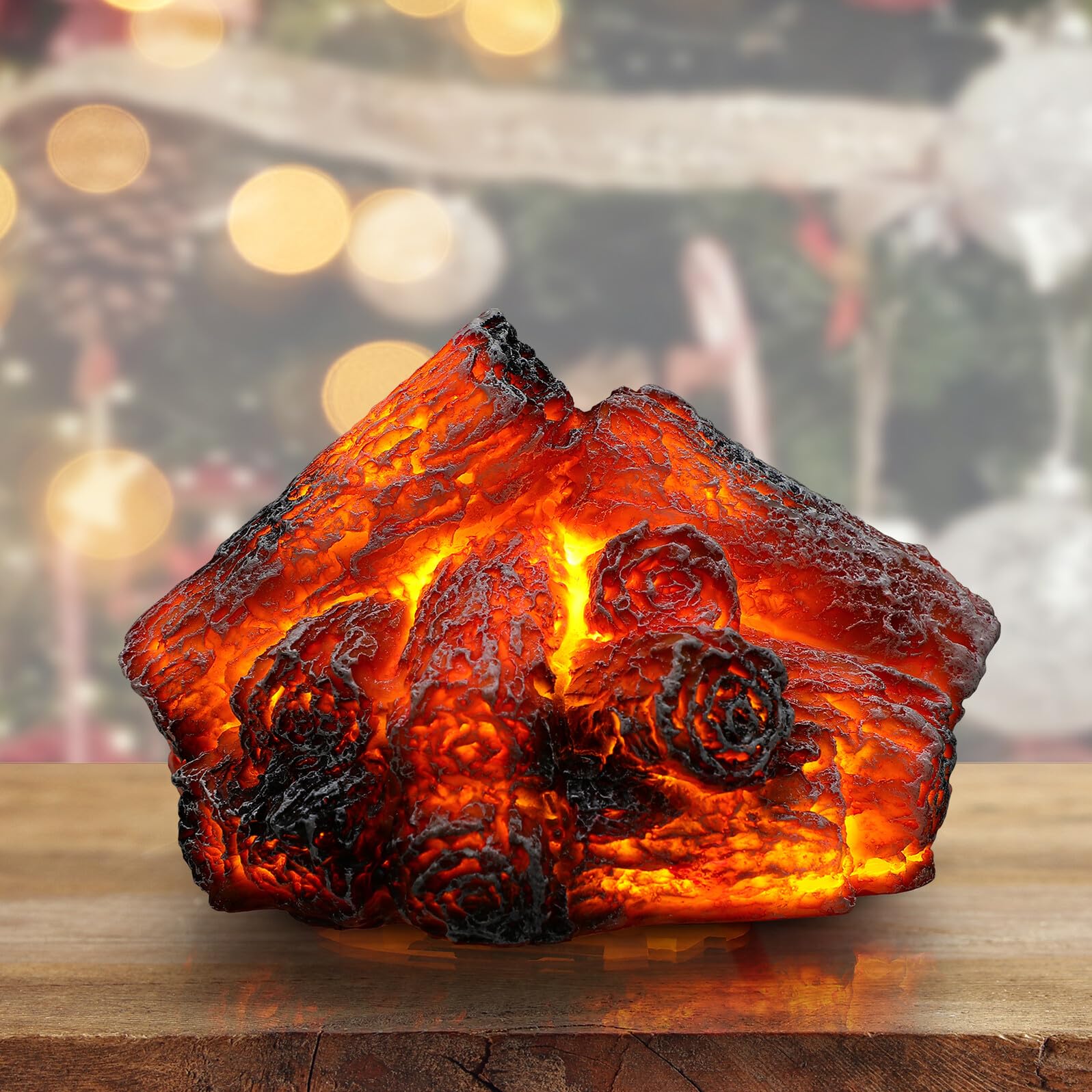 jojofuny USB Powered LED Fake Logs Campfire Light, Faux Fireplace Logs Night Light Fire Lamp for Christmas Halloween Home Decor, Resin Simulation Bonfire Electric Fireplace