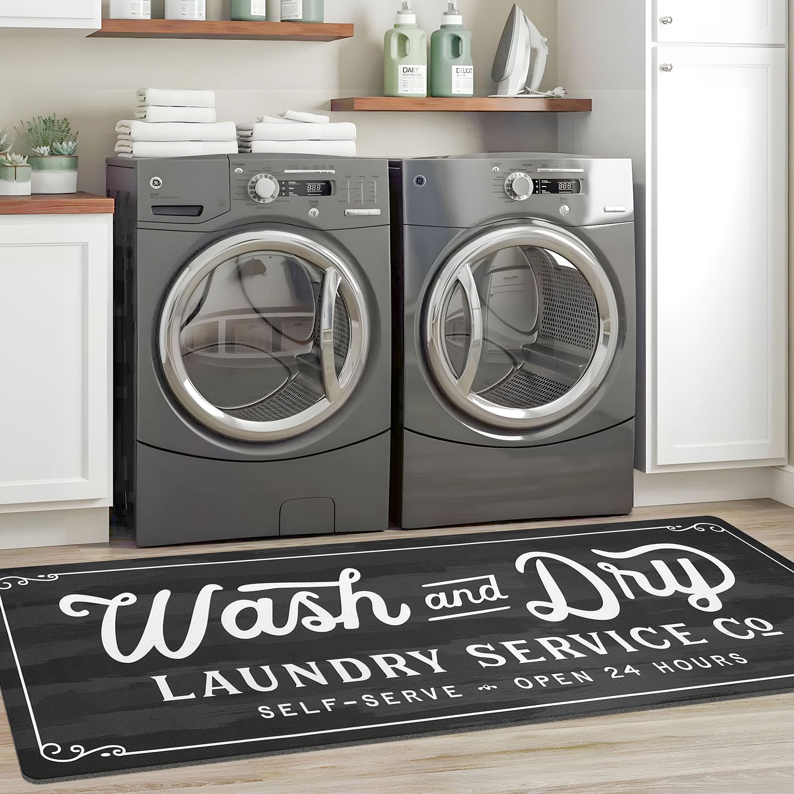 KOZYFLY Laundry Room Rug Runner 24"x72" Non Slip Kitchen Rugs Washable Laundry Room Mat Waterproof Mudroom Floor Carpet Runner Farmhouse Decor, 2x6ft,