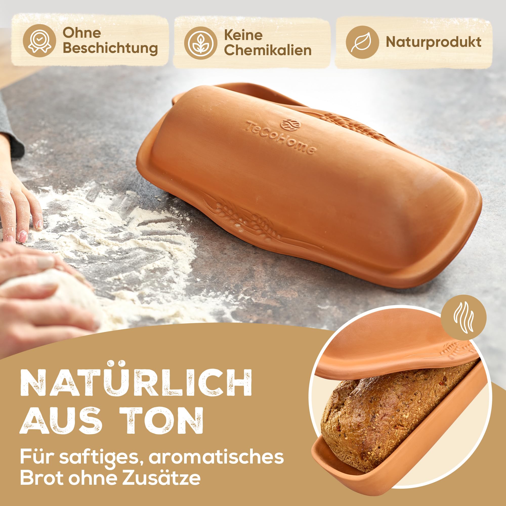 Brotbackform mit Deckel aus Naturton – Brotbacktopf & Brottopf zum Brot backen | Tontopf mit Deckel für knuspriges Brot wie vom Bäcker | Keramik Kastenform rechteckig für perfekte Backergebnisse