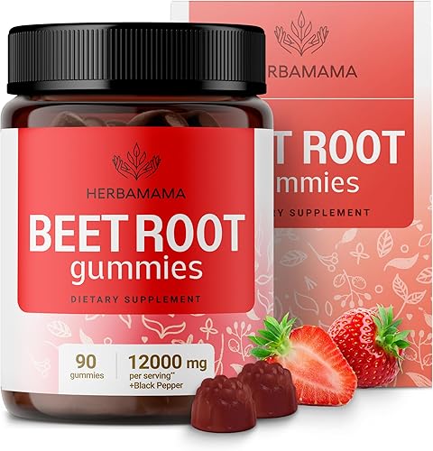 Miniatura 1 de HERBAMAMA Gomitas de raíz de remolacha  12000 mg de remolacha roja con pimienta negra suplemento para apoyo general de la salud  Veganas, sin