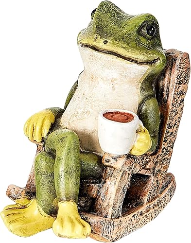 Jetec Estatua de jardín de rana en miniatura, hada en miniatura, accesorio para exteriores, estatuas de rana solar, estatuas de resina para patio,