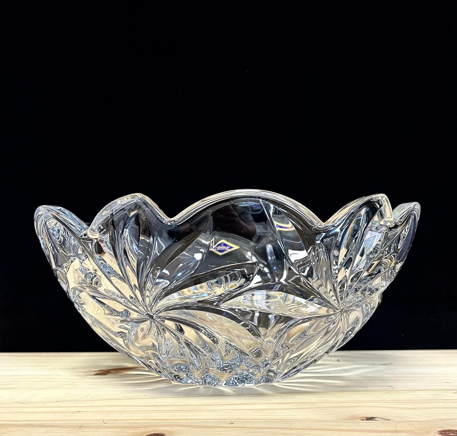 Czech Bohemian Crystal Glass Bowl-Vase 11"-Dia Clear Decorative Wedding Gift Elegant Centerpiece Classic Vintage European Design ''Flamenco'' Fruits Desserts Candies Flowers