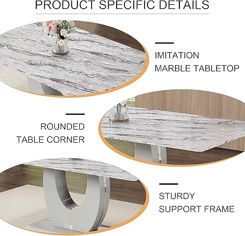 Miniatura 4 de JUFU Juego de mesa de comedor moderno para 8, juego de mesa de comedor de mármol gris para 8, mesa de cocina y 8 sillas de comedor tapizadas de piel