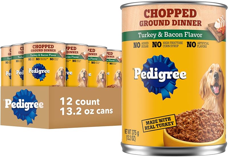 Ração Úmida para Cães Adultos Pedigree Chopped Ground Dinner com Peru, Lata de 374 g, Pacote com 12