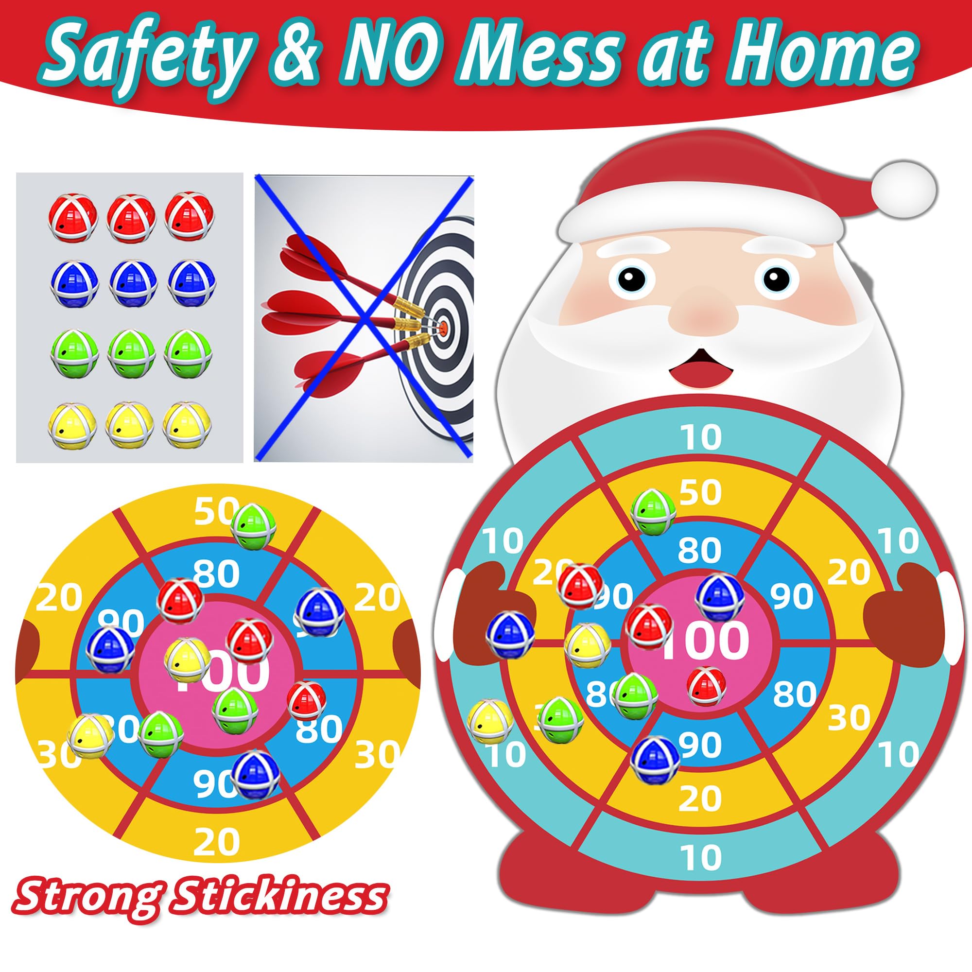 76CM Christmas Decorations, Large Christmas Kids Gifts Toys for 3-9, Santa Claus Dartboard Set including 12 Sticky Balls - Image 2