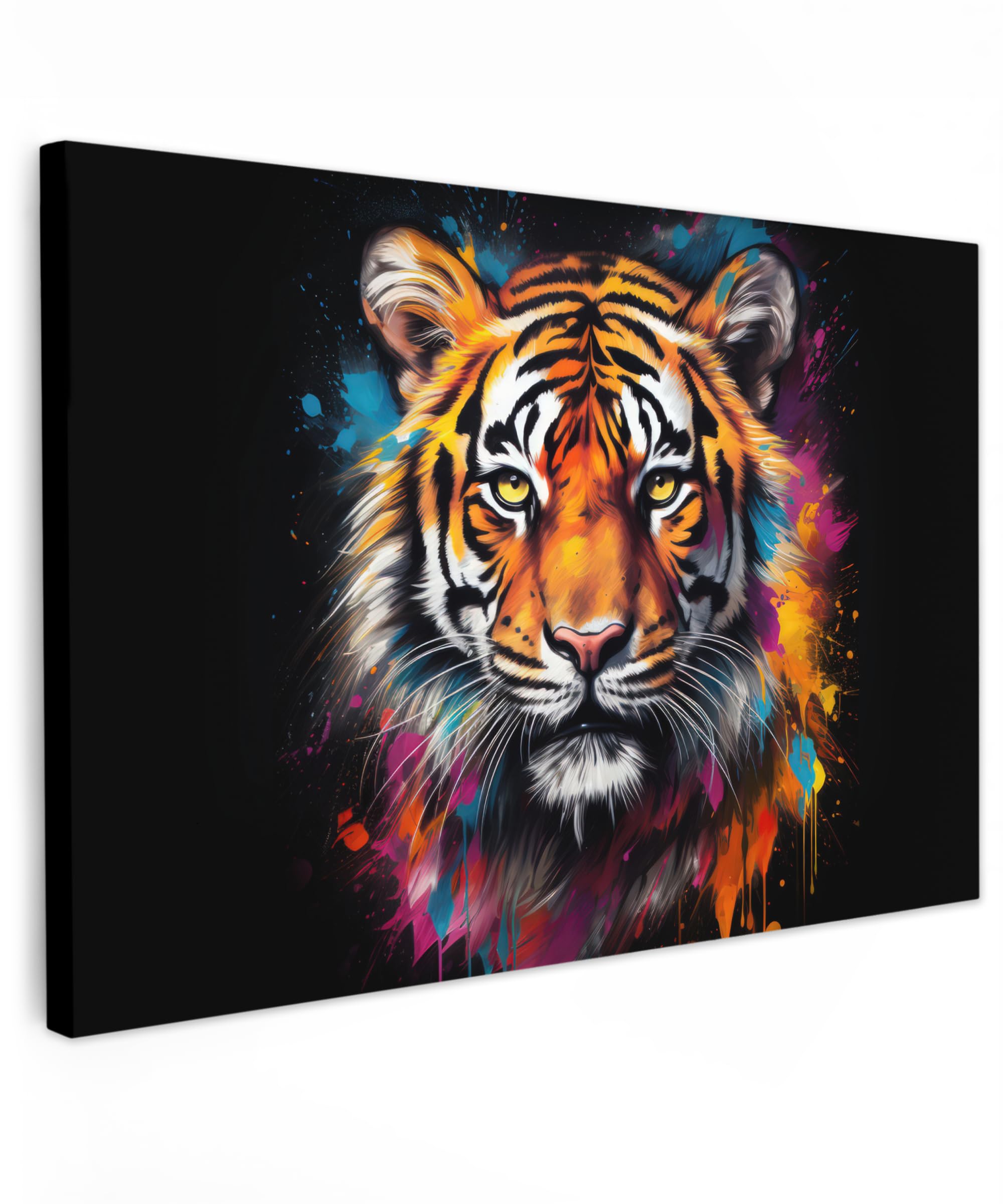 MuchoWow© Cuadros para Salon 90x60 cm Foto con Lienzo Canvas Laminas Cuadro Dormitorio Decoracion Hogar Pared Quadro Tigre - Graffiti - Animales - Negro
